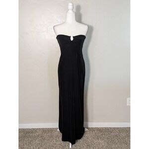 Niki Livas Strapless Gown Size 6 Black Crushed Velvet‎ Maxi Dress Vintage